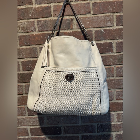 Coach Cream Color Woven Leather Hobo Bag - Picture 3 of 9